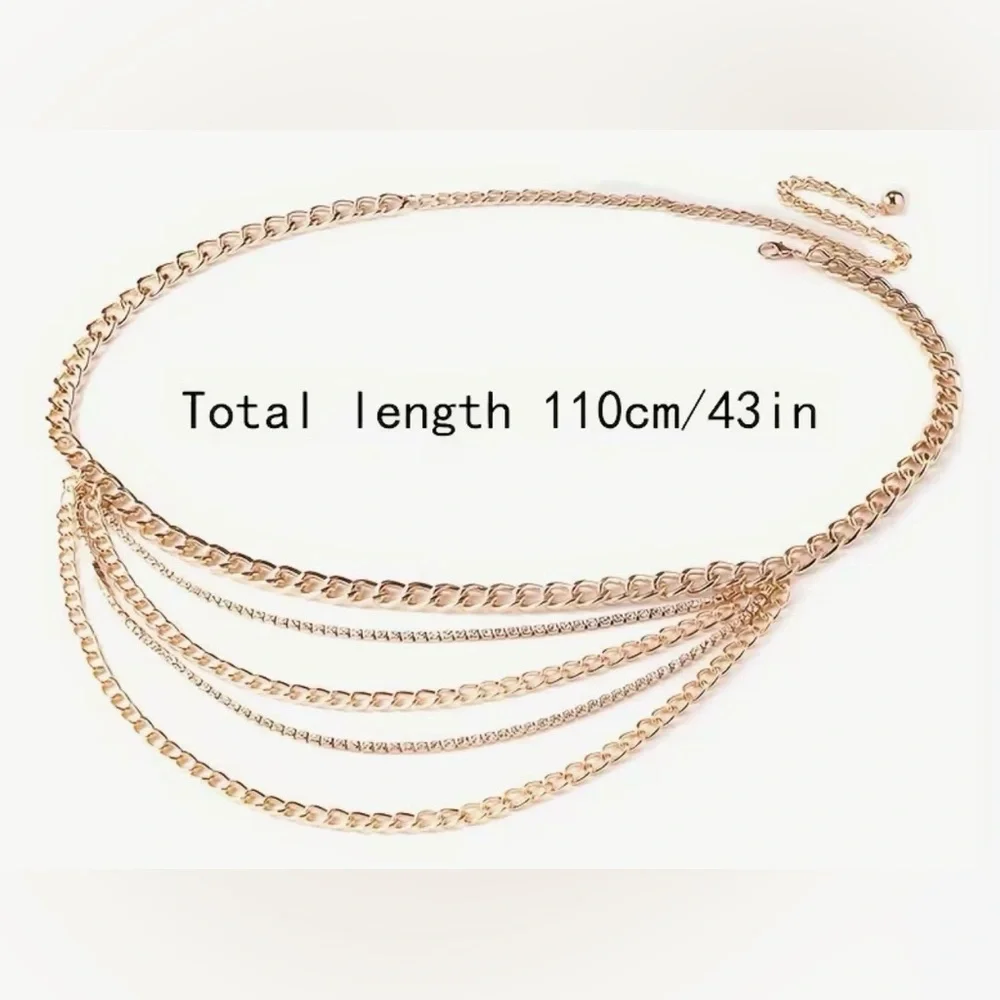 NEW🌹Stylish Multi-Layer Rhinestone Fringed Silver Waist Chain
